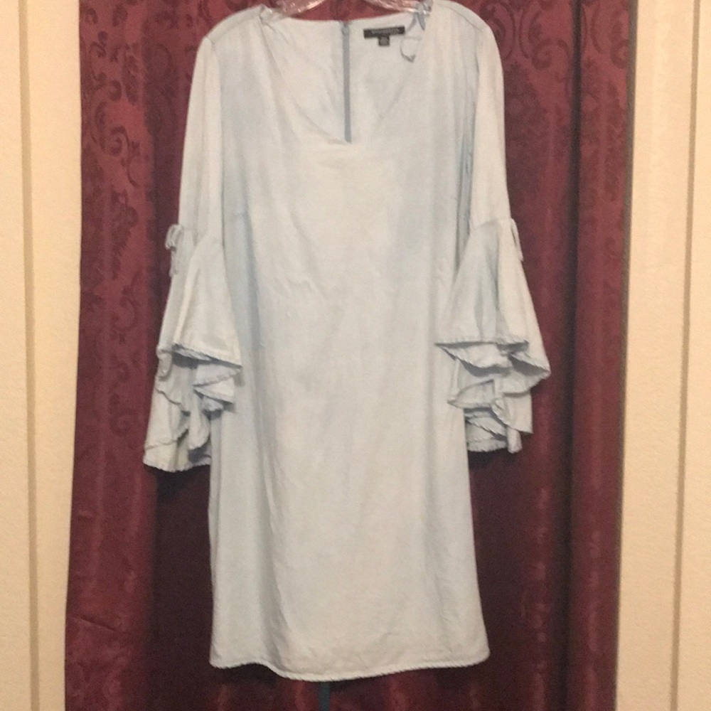 Sharagano light blue dress with bell sleeves